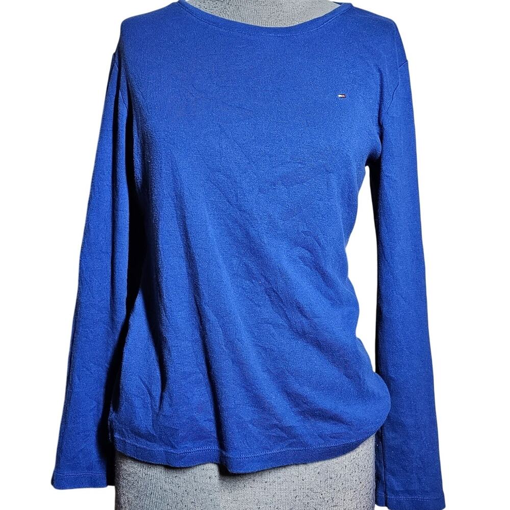 Tommy Hilfiger Blue Cotton Long Sleeve Tee Size Large